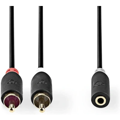 Afbeelding van Nedis Cabw22255At10 Stereo Audiokabel 2X Rca Male 3,5 Mm Female Verguld 1.00 M Rond Antraciet Doos