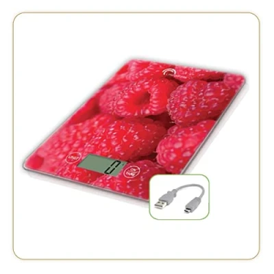 Afbeelding van LITTLE BALANCE 8546 Slim Raspberry USB R, keukenweegschaal zonder batterij, oplaadbaar, USB, herbruikbaar, 5 kg, framboos
