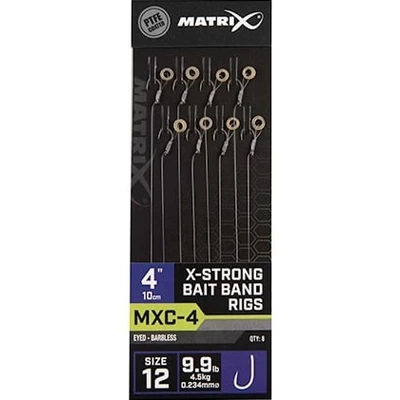 Afbeelding van Matrix MXC 4 X Strong Bait Band Rigs Eyed Barbless 4&quot; 10cm Onderlijnen 3 Maten Haak 12 0.23mm