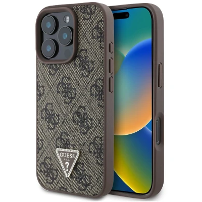 Afbeelding van Guess GUHCP16LP4TDPW iPhone 16 Pro 6,3&quot; bruin/bruin hardcase Leer 4G Triangle Strass
