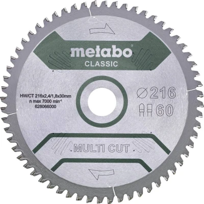 Afbeelding van Metabo MULTI CUT CLASSIC 628655000 Cirkelzaagblad 216 x 30 1.8 mm Aantal tanden: 60 1 stuk(s)