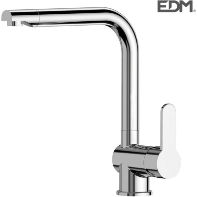 Afbeelding van EDM Moderne Keukenkraan Eengreeps Hoge Uitloop Chroom 5.7x27.25x29.8cm Mengkraan inclusief montage materiaal Keuken Klussen