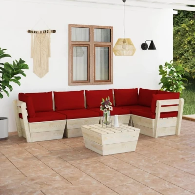 Afbeelding van 6 delige Loungeset met kussens pallet vurenhout