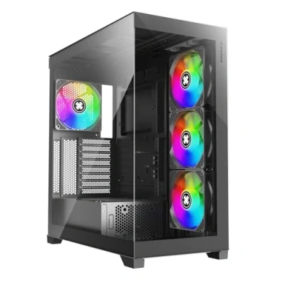Afbeelding van Xilence X818.ARGB XILENT Gleam gaming pc behuizing, 4 x 140 mm ARGB ventilator, ATX Midi Tower Case, aquariumglaslook, met grafische kaarthouder, PWM/ARGB besturingskaart, voor een