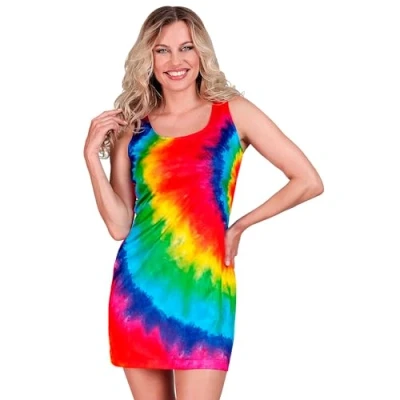Afbeelding van Widmann Hippie Kostuum Colour Bomb Tie Dye Jurk Vrouw Multicolor Medium Carnavalskleding Verkleedkleding