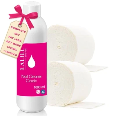 Afbeelding van Lalill Nagelreiniger, ontvetter 1000 ml, set nagelreiniger reinigingsdoekjes pads, voor gelnagels, hybride en borstel