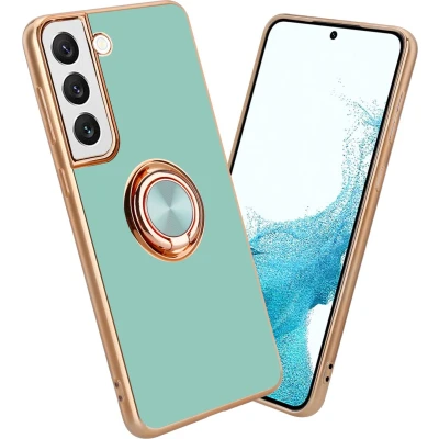 Afbeelding van Cadorabo Hoesje geschikt voor Samsung Galaxy S21 PLUS in Glossy Turquoise Goud met ring Beschermhoes van flexibel TPU silicone Case Cover camerabescherming en magnetische autohouder