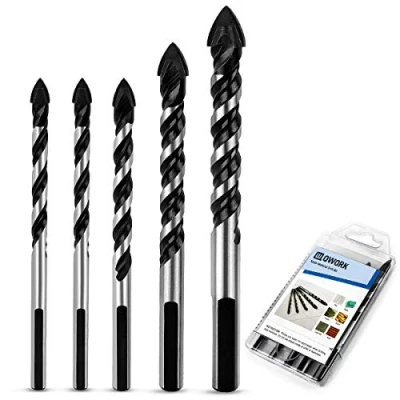 Afbeelding van QWORK Boorset tegelboor, 5 stuks, glasboor, triangel legering, gatenzaag, spiraalboor, 6/6/8/10/12 mm, boorpunten voor tegels, beton, baksteen, glas, kunststof en hout