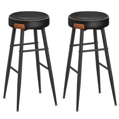 Afbeelding van VASAGLE EKHO Collection LBC090B01 Barkruk, 2 stuks, keukenstoel, hoog, PU met naden, moderne stijl, zithoogte 76,2 cm, keuken, bar, eenvoudige montage, inktzwart