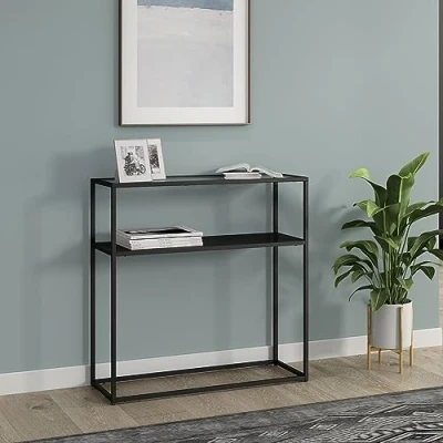 Afbeelding van Console tafel Kuhmo sidetable glas 80x80x30 cm zwart [en.casa]