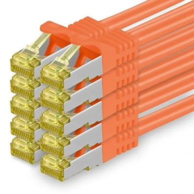 Afbeelding van 1aTTack.de Cat.7 netwerkkabel Cat7 ethernetkabel netwerk internet DSL modem router hub patchkabel LAN kabel ruwe 10 Gb/s (SFTP PIMF LSZH) set met Rj 45 stekker Cat.6a 1m oranje stuks