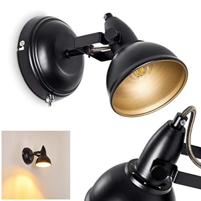 Afbeelding van wandlamp Tina, verstelbare metalen in zwart/goud, 1 vlam, x E14 fitting, max. 40 Watt, wandspot retro/vintage uitvoering, geschikt voor LED lampen