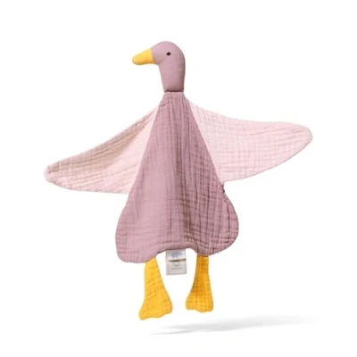 Afbeelding van MABABU Knuffeleend, katoen, chiffon, geboortecadeau voor jongens en meisjes, babyspeelgoed, GOTS, dusty roze