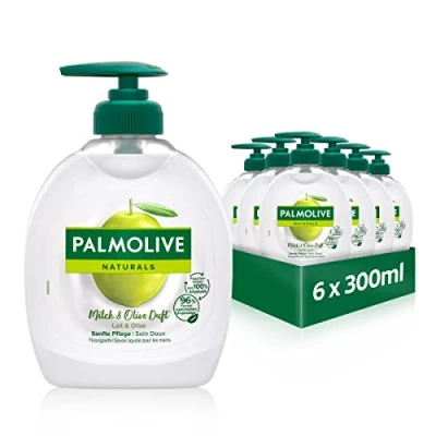 Afbeelding van Palmolive Naturals melk en olijfzeep, 300 ml, geschikt voor alle huidtypes, 6 stuks