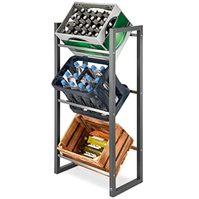 Afbeelding van bomoe Mattis Design krattenrek stabiel FSC® hout antraciet 3 kratten stijlvol keukenrek duurzaam bamboe voor dranken, water, bier, fruitkisten