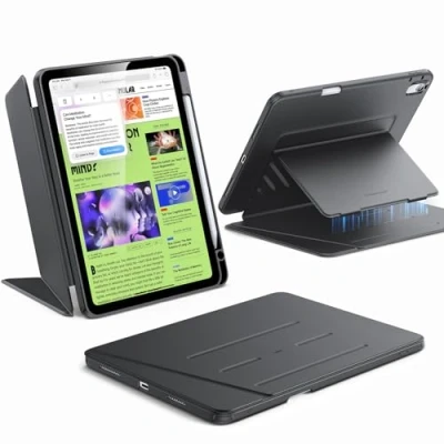 Afbeelding van ESR Beschermhoes voor iPad Air 11 inch M3/M2 (2025/2024), 5e/4e generatie (2022/2020), verticale standaard, meerdere steunhoeken, ultra stabiel met penhouder, Flip serie, zwart
