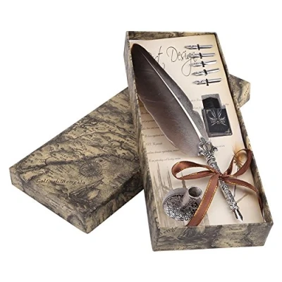 Afbeelding van Retro vulpen set kalligrafie schrijven veer voor Kerstmis, verjaardagscadeaus met 5 veren in geschenkdoos (zwart)