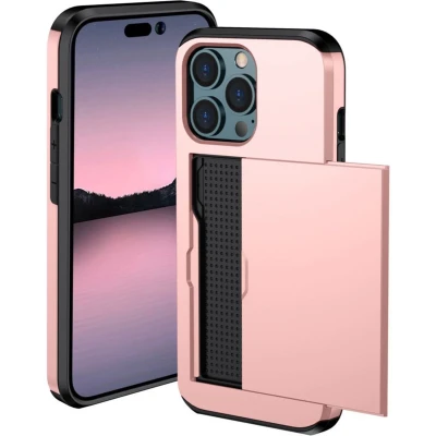Afbeelding van iMoshion Hoesje Geschikt voor iPhone 14 Pro Ruimte 2 pasjes Backcover met pasjeshouder Rosé Goud