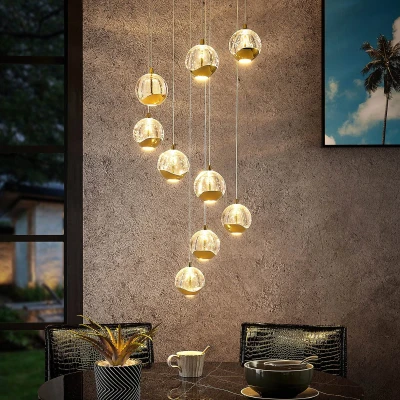 Afbeelding van Lucande hanglamp 9lichts Glas, metaal helder, goud Inclusief lichtbronnen
