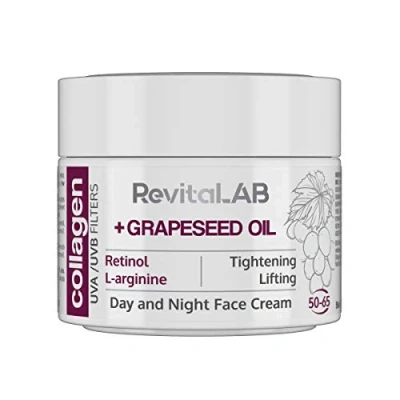 Afbeelding van RevitaLAB Crème de jour et nuit au collagène hydratante anti âge, enrichie en acide hyaluronique, L arginine, rétinol filtre à rayons UVA/UVB, pour personnes 50 65 ans, ml