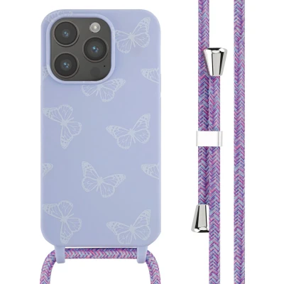 Afbeelding van iMoshion hoesje Geschikt voor iPhone 14 Pro met koord Siliconen design Meerkleurig / Butterfly