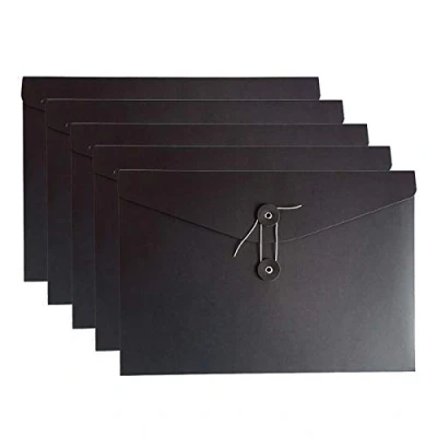 Afbeelding van VANRA 5 stuks enveloppen van kraftpapier met trekkoord voor projecten, jas, documentenorganizer, plat, zonder verlenging, DIN A4 (zwart, stuks)