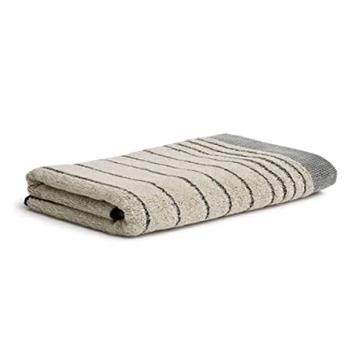 Afbeelding van MÖVE Eden Douchehanddoek, horizontaal, gestreept, met buiszoom, 80 x 150 cm, gemaakt in Duitsland, 80% katoen / 20% linnen, natuur/zwart (beige)