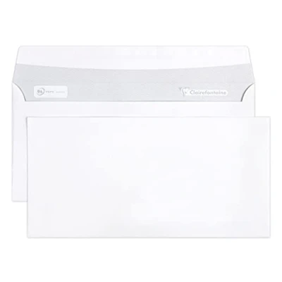 Afbeelding van Clairefontaine 6915C 500 witte enveloppen DL 110 x 220 mm zelfklevend 90 g/m²