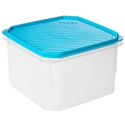 Afbeelding van TATAY Luchtdichte voedselcontainer, inhoud 2,9 liter, flexibel drukdeksel, BPA vrij, magnetron en vaatwasmachinebestendig, blauw. Afmetingen: 18,5 x 12,2 cm