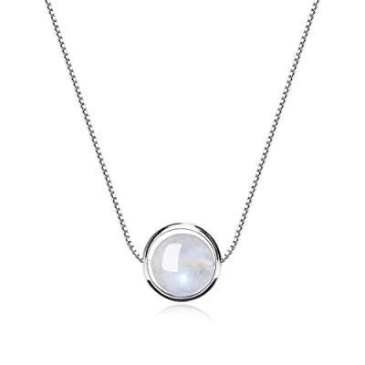 Afbeelding van COAI Damesketting van 925 Sterling zilver met ronde hanger natuursteen, Zilver, Maansteen