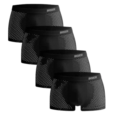 Afbeelding van BOXR Underwear Boxershorts van bamboe, set 4 stuks, zacht als zijde, ademend en milieuvriendelijk. Comfortabel milieuvriendelijk (S 3XL), zwart.