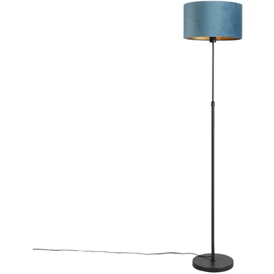 Afbeelding van QAZQA Vloerlamp zwart met velours kap blauw goud 35 cm Parte
