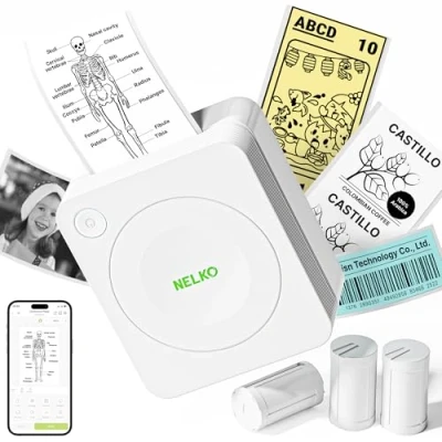Afbeelding van Nelko sticker Printer, PM230 mini printer Bluetooth draagbare maker met 3 rollen papier, print pods meerdere sjablonen voor telefoon en tablet, wit
