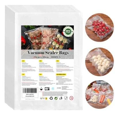 Afbeelding van WECUTE vacuümzakken voor levensmiddelen, 20 x 30 cm, 100 vacuümenveloppen, voedsel vacuümmachines en videokoken, met reliëf, BPA vrij