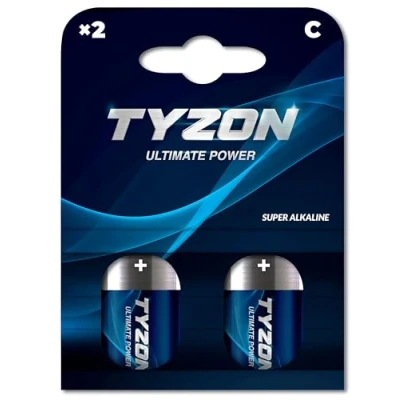 Afbeelding van Tyzon 2 x Super Alkaline 1,5 V C batterijen ideaal voor apparaten met een laag stroomverbruik