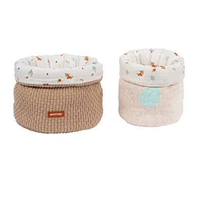 Afbeelding van Nattou Set van 2 opbergmanden, katoen en polyester, ca. 20 x cm + 15 cm, veganistisch, Boris &amp; Jungo, beige