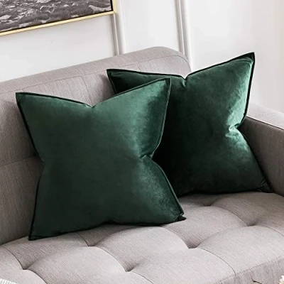 Afbeelding van MIULEE Fluwelen kussenhoes, decoratief, superzacht, met biesjes, voor zetel, klikklak, woning, woonkamer, slaapkamer, als kussensloop of decoratie, 2 stuks, 45 x cm, donkergroen