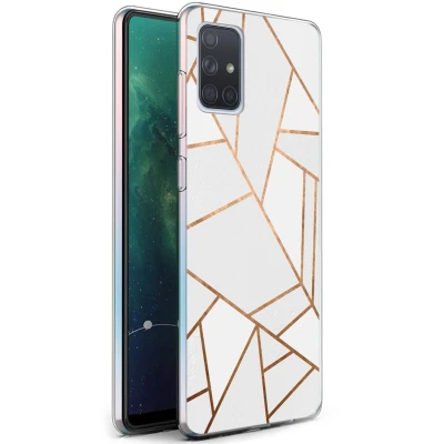 Afbeelding van iMoshion hoesje Geschikt voor Samsung Galaxy A71 Siliconen Design Wit / Zwart Shattered Beige Marble