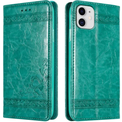 Afbeelding van Cadorabo Hoesje geschikt voor Apple iPhone 11 in TURKOOIS met ornamenten Beschermhoes magnetische sluiting, standfunctie en kaartvakje Case Cover Etui