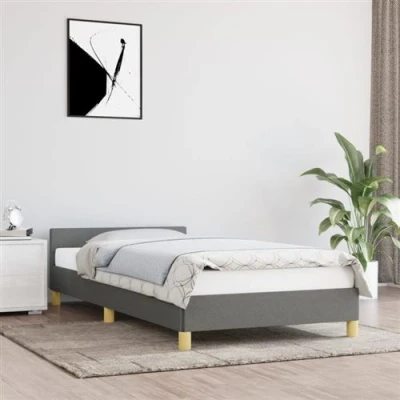 Afbeelding van Bedframe met hoofdeinde stof donkergrijs 90x200 cm