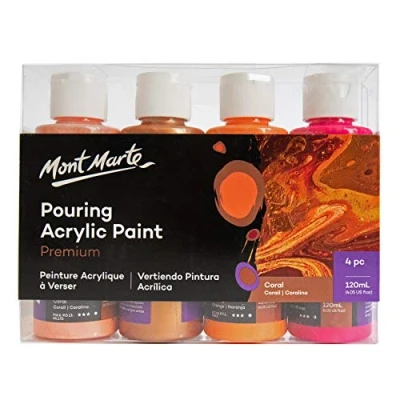 Afbeelding van MONT MARTE acrylverf set koraal 4 stuks x 120 ml voorgemengde met pouring medium oranje, brons, shiraz,