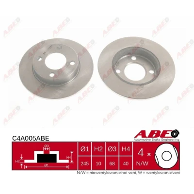 Afbeelding van ABE C4A005ABE Remschijf Achteras 245 10 4 volledig AUDI: 80 B3, 90 B4 Avant