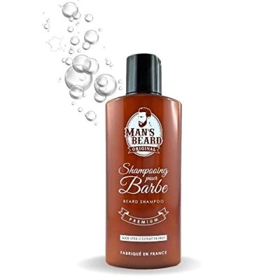 Image de Man&#039;s Beard Fabrication Française Shampooing De Barbe Premium A L&#039;Aloe Vera Et Extrait Fruit Adoucit Protège Contenance : 150 ml