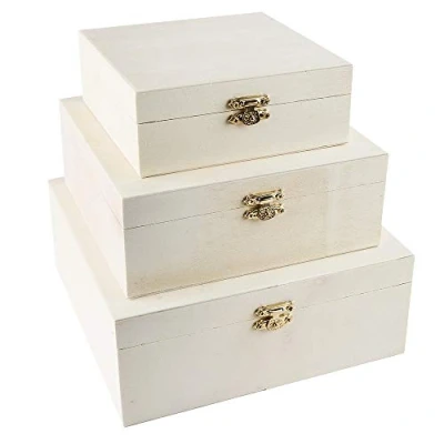 Afbeelding van Ideen mit Herz Set van 3 houten dozen met deksel, kleine opbergdoos metalen sluiting, verschillende maten, voor knutselen en schilderen,