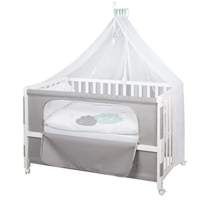 Afbeelding van roba Happy Cloud Cododo Bed Compleet 60 x 120 cm met 4 Remwielen Inclusief uitrusting 6 traps in hoogte verstelbaar Wit