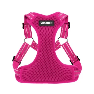 Afbeelding van Voyager Verstelbaar hondenharnas met reflecterende strepen door Best Pet Supplies, Sterk Full Body Vest, voorkomt trekken, riem D ring, ademend Fuchsia, XS