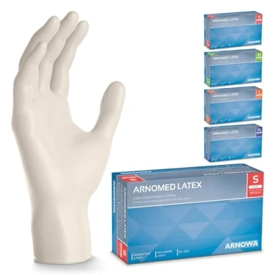 Afbeelding van ARNOMED latex handschoenen S, wit, 500 stuks wegwerphandschoenen (5 dozen), stofvrij, wegwerphandschoenen, verkrijgbaar in de maten XS, M, L en XL