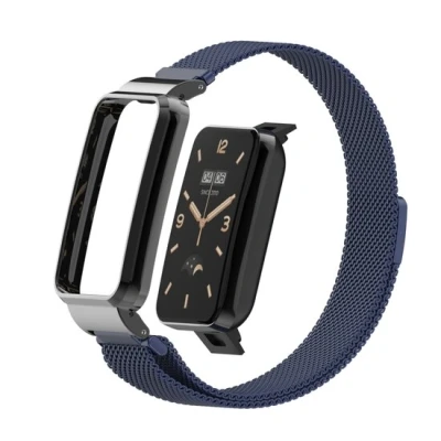 Afbeelding van Milanese loop bandje met case Donkerblauw Xiaomi Smart Band 7 Pro