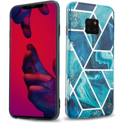 Afbeelding van Cadorabo Hoesje geschikt voor Huawei MATE 20 PRO in Blauwe Golf Marmer No. 13 Beschermhoes gemaakt van TPU siliconen Case Cover met mozaïek motief