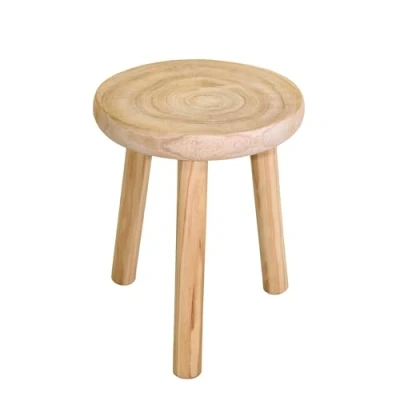 Afbeelding van Spetebo Houten bloemenkruk met 3 poten, diameter 35 cm, ronde natuurlijke decoratieve kruk, plantenstandaard, bijzettafel, salontafel